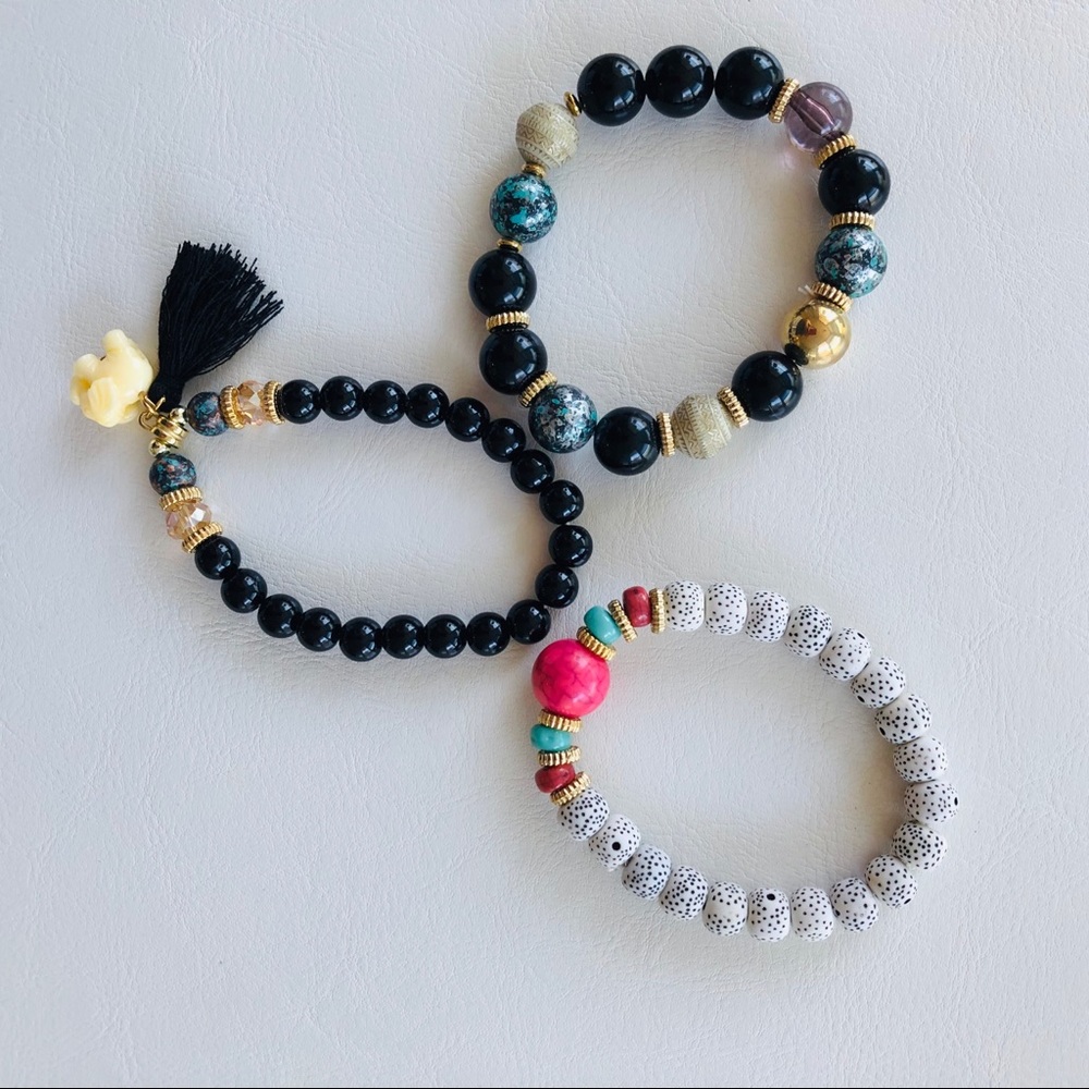 3-piece Beaded Bracelet with Charm